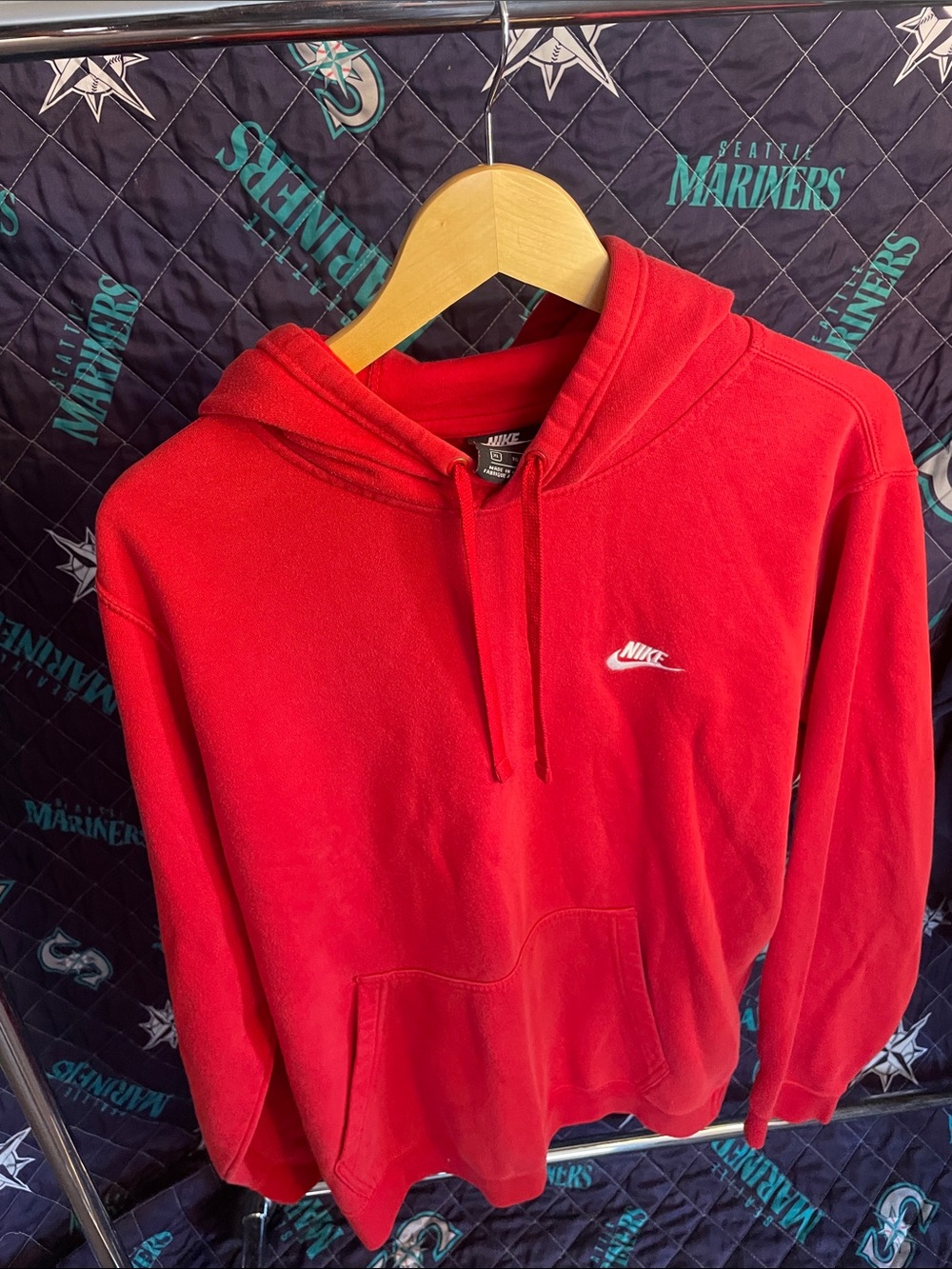 Nike Men’s Red Crewneck Hoodie with Small Swoosh